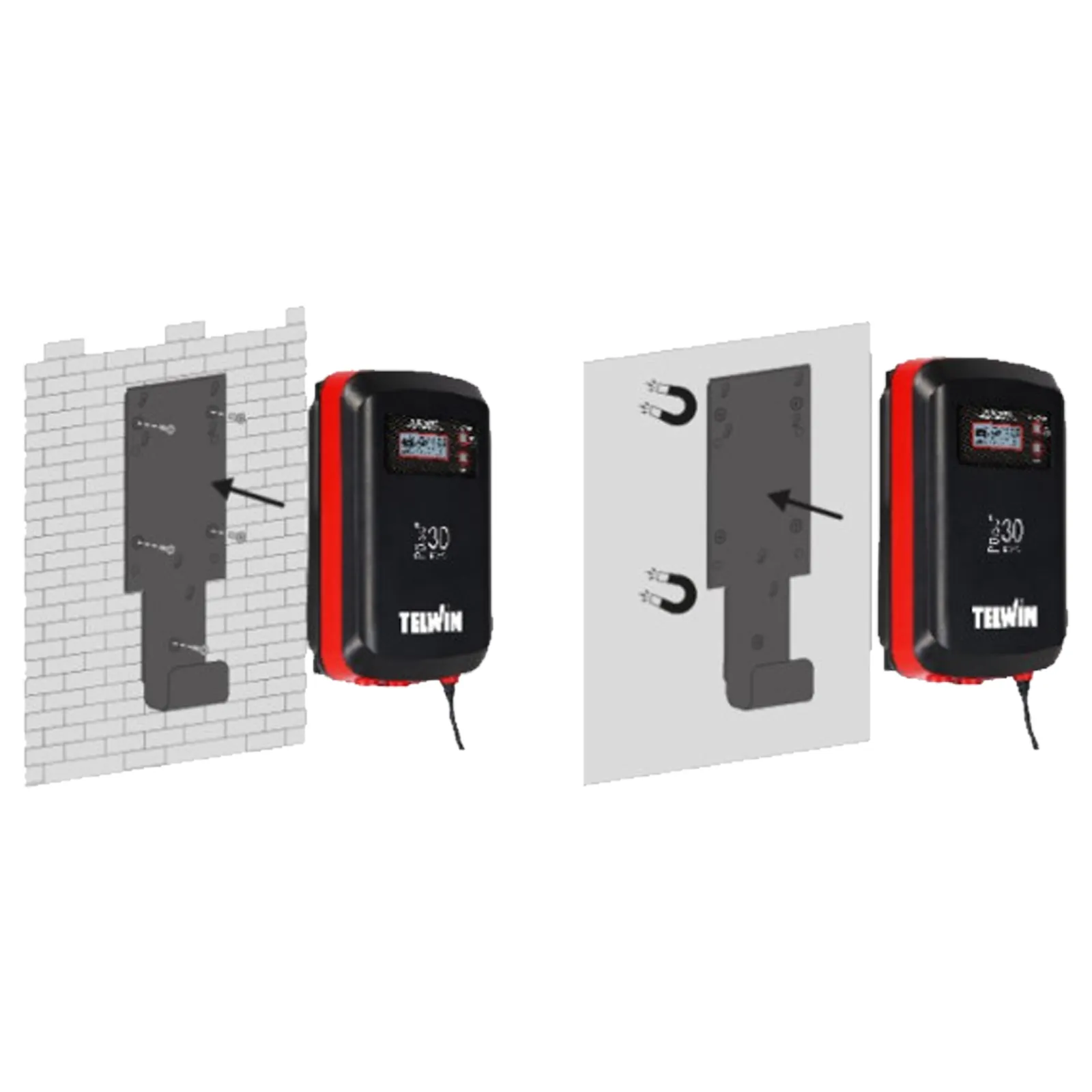 Kit Supporto a Muro Magnetico Metallico TELWIN Staffa Completo di 5 Magneti Ideale per Pulse 30, Pulse 50, Doctor Charge 50 codice 803086 - immagine 3